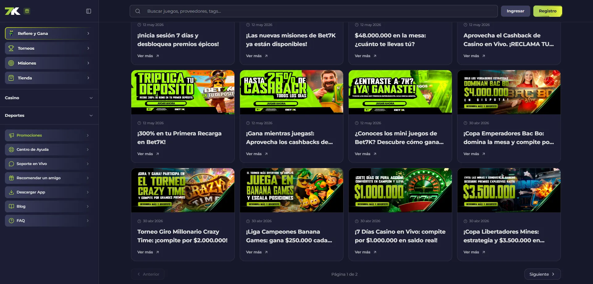 Bet7k Casino Chile — cashback semanal y promociones para jugadores