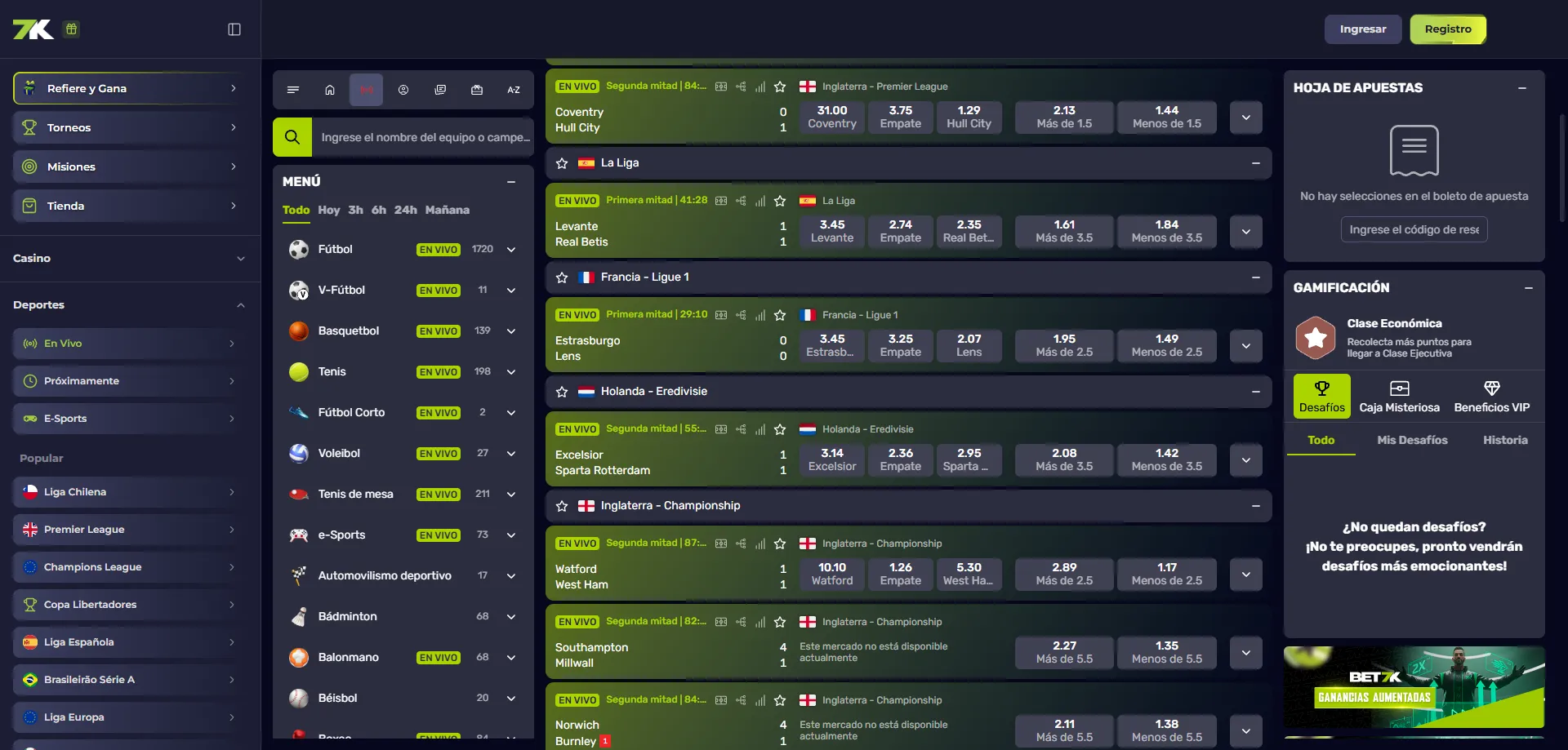Apuestas deportivas en Bet7k — fútbol, eSports y deportes virtuales