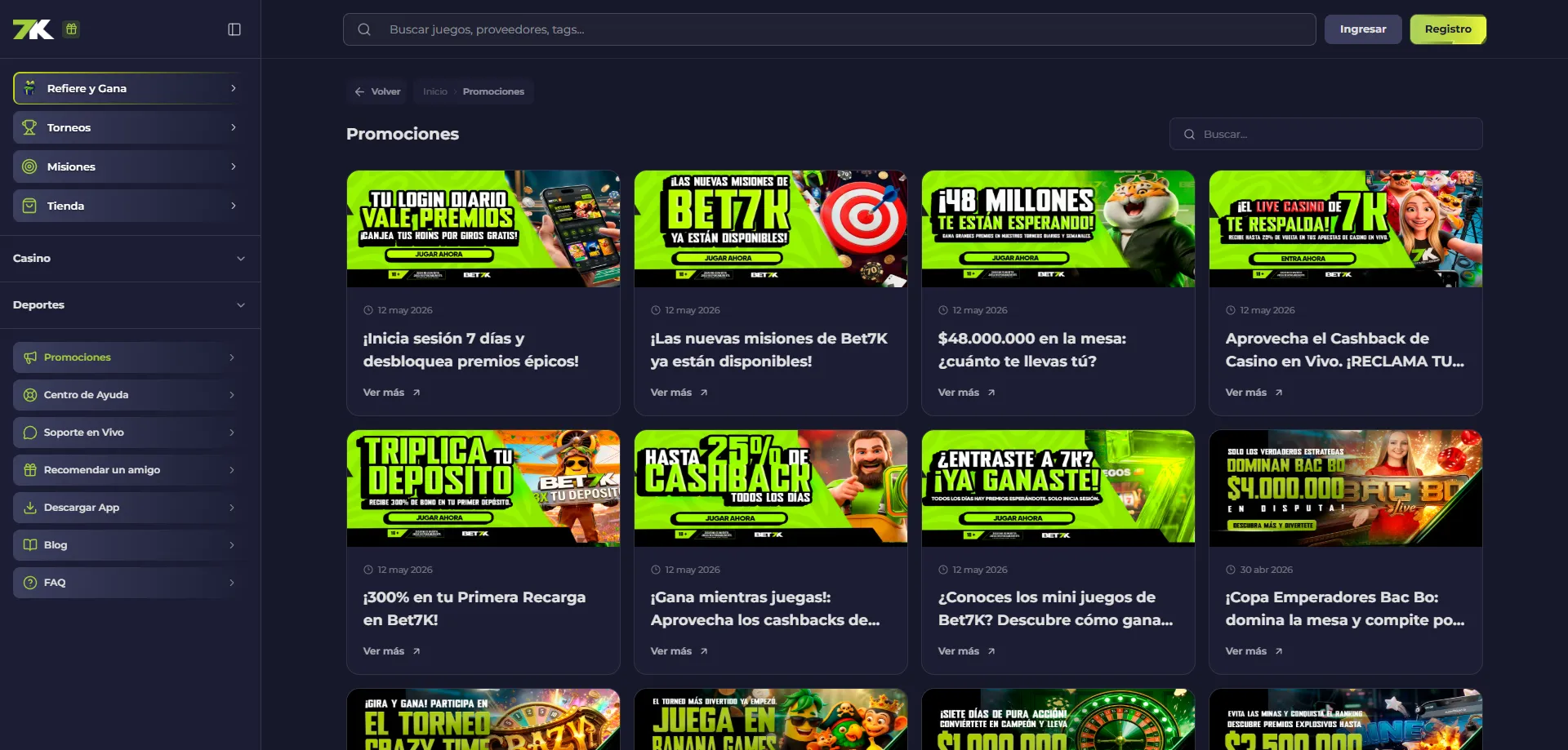 Oferta de cashback semanal del 5% en Bet7k Casino para jugadores